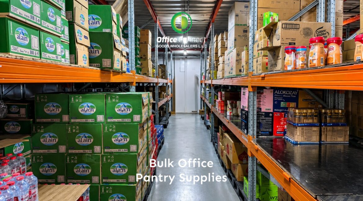 Bulk office pantry supplies stocked and organised for a Dubai business — Office Connect UAE