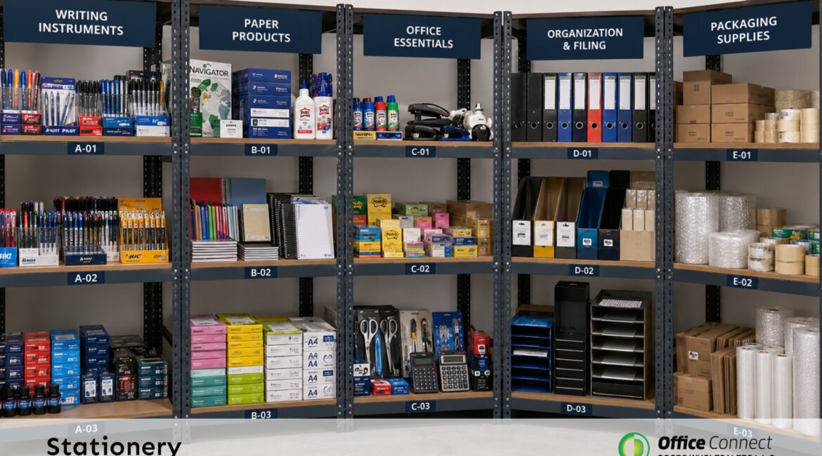Complete office supplies checklist laid out for a new UAE business setup